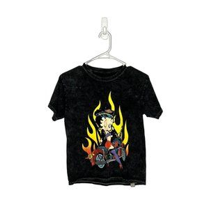 Betty Boop motorcycle graphic t shirt rock and roll flames size XS‎